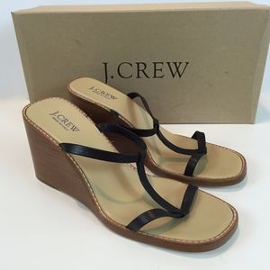 J. Crew Black Leather 3.5" Wedge Slides